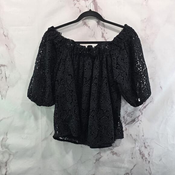 Maeve Shirt Womens XS Black Puff Sleeve Boho Crochet Cover Up Cutwork - Picture 1 of 11
